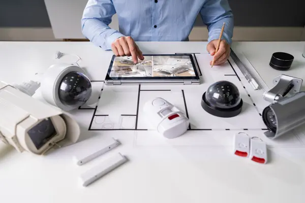 someone using an ipad to check the security system of a house from Electrician Richardson TX in Richardson, TX - Alarm system installation